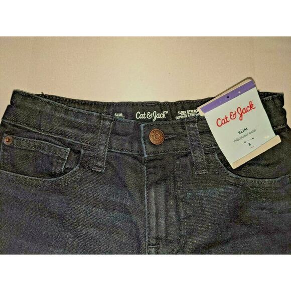 Cat & Jack Slim Girls Super Stretch Deep Dark Blue Jeans Sz 8 Adjustable Waist - Picture 3 of 3